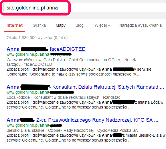 Szukanie profili w Google