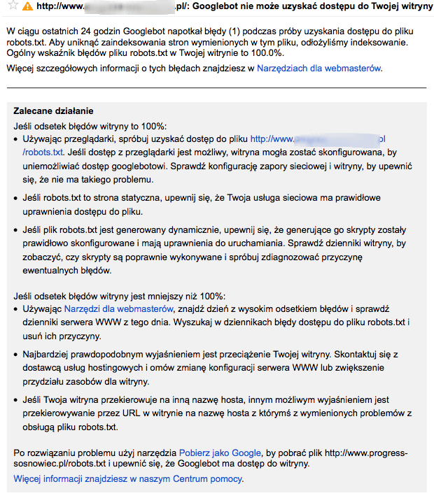 Googlebot nie może uzyskać dostępu do Twojej witryny: robots.txt