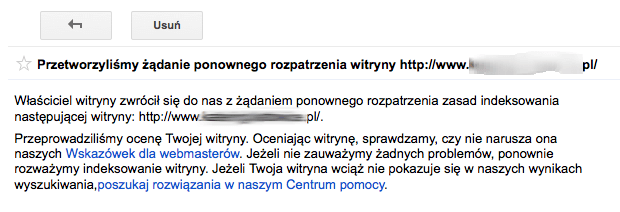 Przetworzyliśmy żądanie ponownego rozpatrzenia witryny