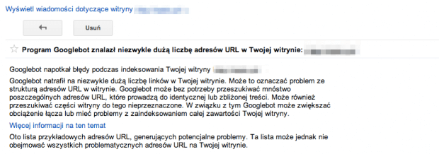 Program Googlebot znalazł niezwykle dużą liczbę adresów URL w Twojej witrynie