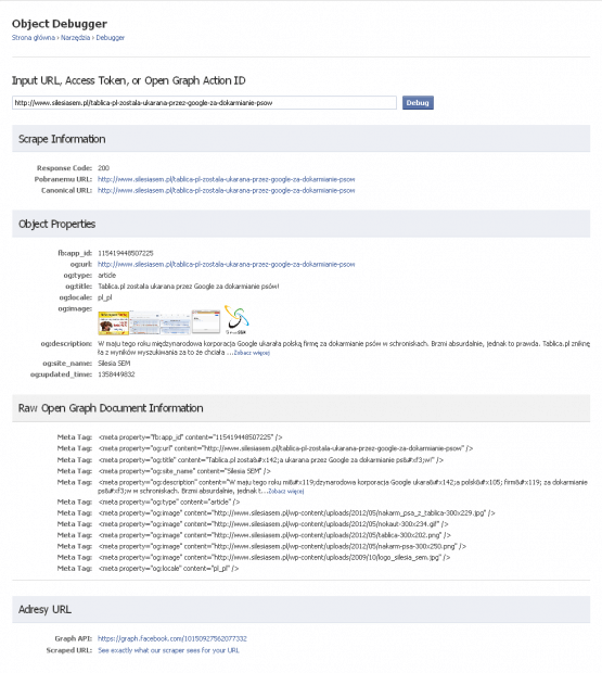 Facebook Debug Tool