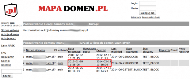 Usunięta domena