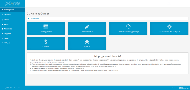 Panel główny GoodContent.pl dla copywritera
