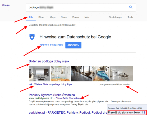 Google Suche - niemiecka geolokalizacja dla polskiego słowa kluczowego