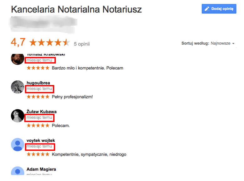 Fałszywe opinie w Google Maps dla notariusza